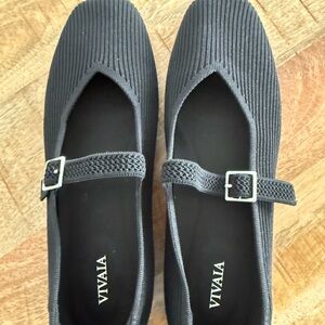VIVAIA Black Knit Mary Jane Flats with Adjustable Buckle 40.5